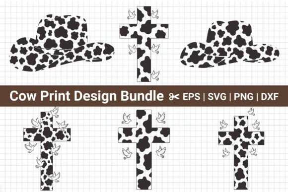 Enhance Your Designs with Cow Print Cowboy Hat and Christian Cross Graphics
